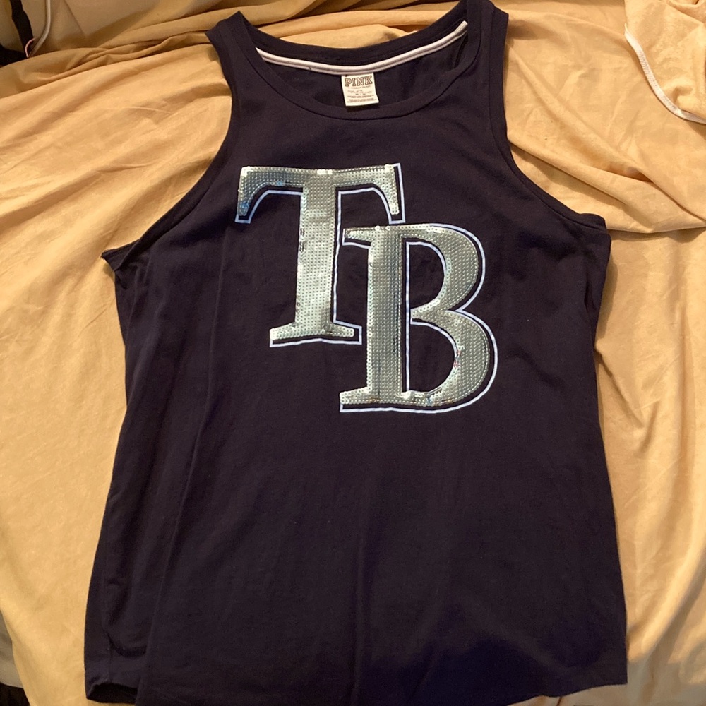 Tampa Bay TB Victoria's Secret PINK Navy Tank Top with Silver Sequins 
Sz M